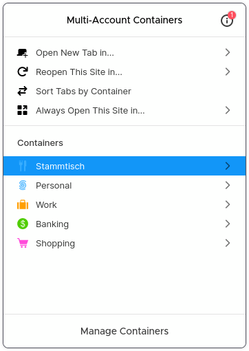 FF multi account containers.choose Stammtisch